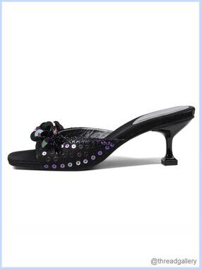 Sequin Kitten Heels Low Heel Slingback Square Toe Party Sandals